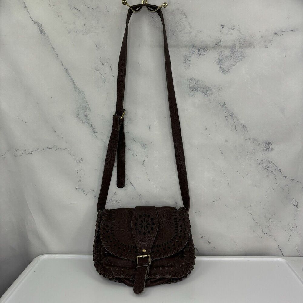 vintage Leather Crossbody Cut-Out Buckle Saddle Bag Purse soft slouch western - Picture 5 of 16